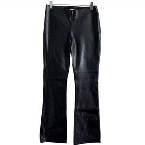 Boston Proper Black Faux Leather Pants Womens 4 Bootcut Flare side zip Vegan